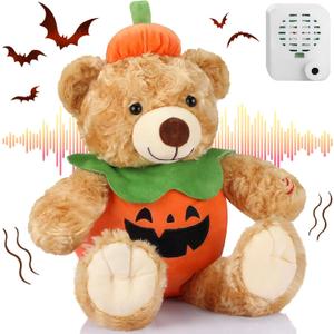 Liliful Halloween Plush Bear Gift 12 Inch Plush Stuffed Animal Insert a Recordable Sound Module Brown Bear Soft Doll Fabric Animal Toy for Birthday Party Decoration(Pumpkin Style)