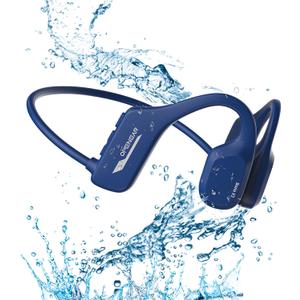 Bone Conduction Headphones IP68 Swimming Waterproof Dustproof Sweatproof MP3 Player Headset Underwater Music Player 8GB 1000 Songs, Open-Ear Wireless Earphones Bluetooth 5.3 with Mic - Blue