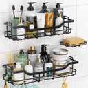 OMAIRA Shower Caddy 3-Pack, Adhesive Shower Organizer with Soap Holder, Rustproof No Drilling Shower Shelves for Inside Shower Bathroom Organizer and Storage, Black, (Large)
