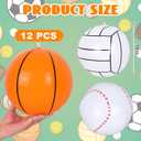 JarThenaAMCS 12Pcs 16 Inch Inflatable Sports Beach Balls Ornaments with Hanging Rope and Hooks for Birthday Sports Theme Party Favors Decor (Basketball, Soccer, Baseball, Volleyball)