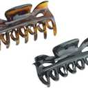 Parcelona French Classic Small 2.5" Celluloid Set of 2 Jaw Hair Claw Clips for Women and Girls (Tortoise Shell and Black)