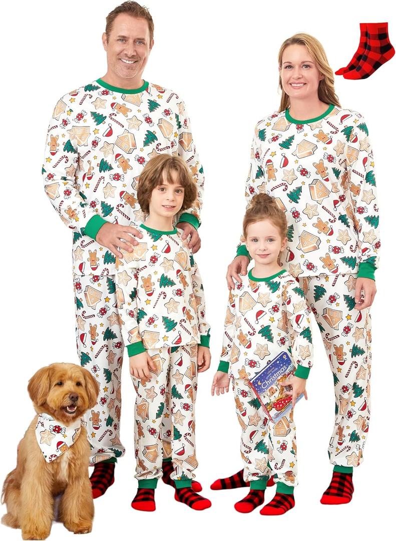 PATPAT Christmas Family Matching Pajama Sets Includes Christmas Socks - Perfect for Family Photos & Holiday Celebrations (XL)
