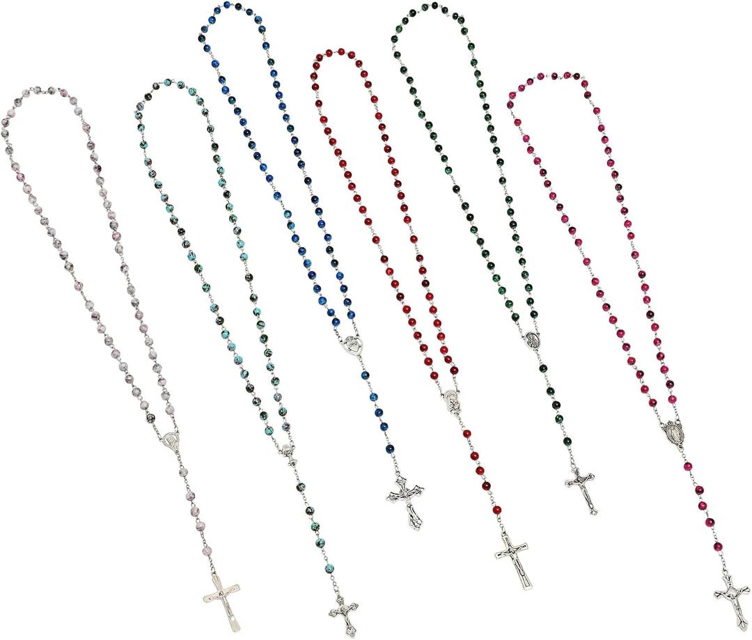 Juvale 12 Pack Rosary Beads for Men and Women, Bulk Necklaces for Catholic Gifts (6 Colors) - Rosary for Women