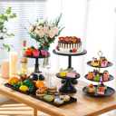 Tioncy 7 Pcs Cake Stand Set Metal Cupcake Holder Dessert Table Display Cupcake Display Plate Serving Platter Dessert Table Stands and Trays Set for Baby Shower Wedding Birthday Xmas Party (Black)