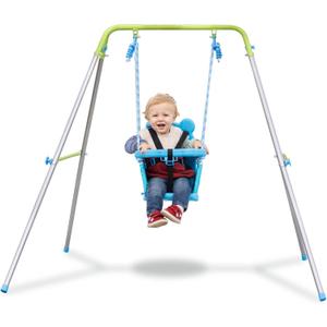 Sportspower My 1st Toddler Swing - Heavy-Duty Baby Indoor/Outdoor Swing Set with Safety Harness, Blue, 52"L x 55"W x 47"H
