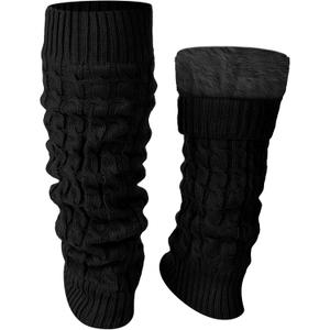 Shihanee Winter Fleece Lined Leg Warmers for Women Knit Long Leg Warmers Warm Fleece Lined Boot Socks for Skating Daily Wear (Black)