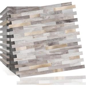 Peel and Stick Backsplash, 10-Sheet Peel and Stick Tiles PVC Wall Tile Stick on Backsplash Tiles for Kitchen Bathroom (Beige Slate)