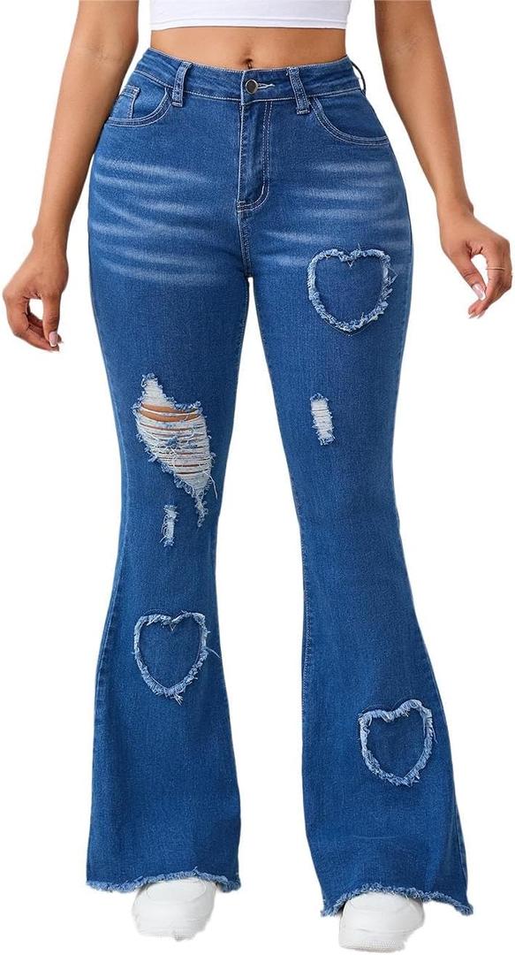 Bell Bottom Jeans for Women Stretchy Skinny Destroyed Ripped Hole Frayed High Waisted Jeans (Medium, Blue3022)