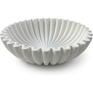 OAKOA Large Decorative Bowl - White Decorative Bowls for Home Decor - Organic Modern Home Decor Bowl - Concrete Ruffle Bowl Decor - Fluted Bowl - Scalloped Bowl