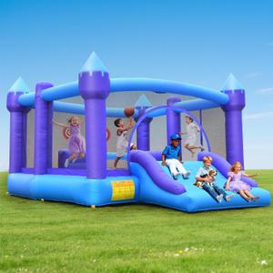 Hapfan Inflatable Bounce House for Big Kids, 15ft x 12ft Large Outdoor Bouncy Castle with Wider Slide & Basketball Hoop, Great for Birthday Party, Blower Included, Holds 6 Kids 600lbs (Purple), 15.3' D * 12 W * 7.9' H