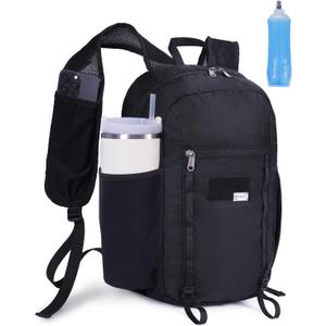 Blue Quartz 15L Hiking Backpack with Soft Flask, Ultralight Hiking Daypack with Chest Pockets for Phone Sternum Straps, Lightweight Foldable Packable Back Pack for Women Men(patent pending) (Black)