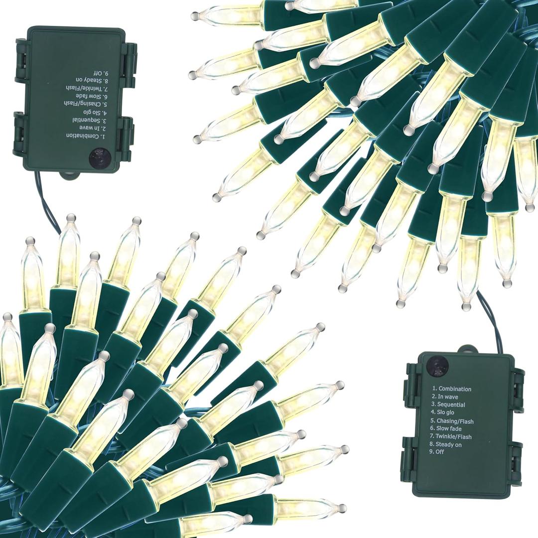 50 16FT LED Christmas String Lights Outdoor, Battery Operated Lights for Indoor Outside Holiday and Tree Decor, Hanging Lighting Decorations. (Warm White, 2 * 50)