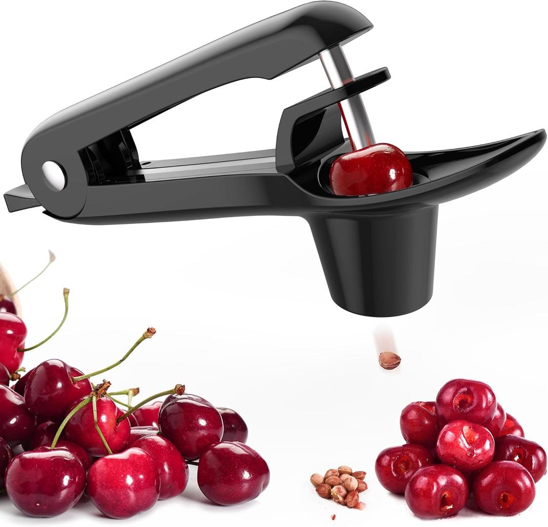 2 x Cherry Pitter - Makmzoon Cherry Pitter Tool Stainless Steel Rod(Black) | Hand-held push design Easy to Clean and Store With Lock Design Great for Making Cherry Jam