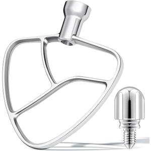 Flat Beater Replacement with Attachment Knob Thumb Screws Fit for Kitchen aid 4.5-5Qt Bowl Paddle Attachment for Tilt-Head Stand Mixers K45B,Stainless Steel Pastry Beater/No Coating/Dishwasher Safe