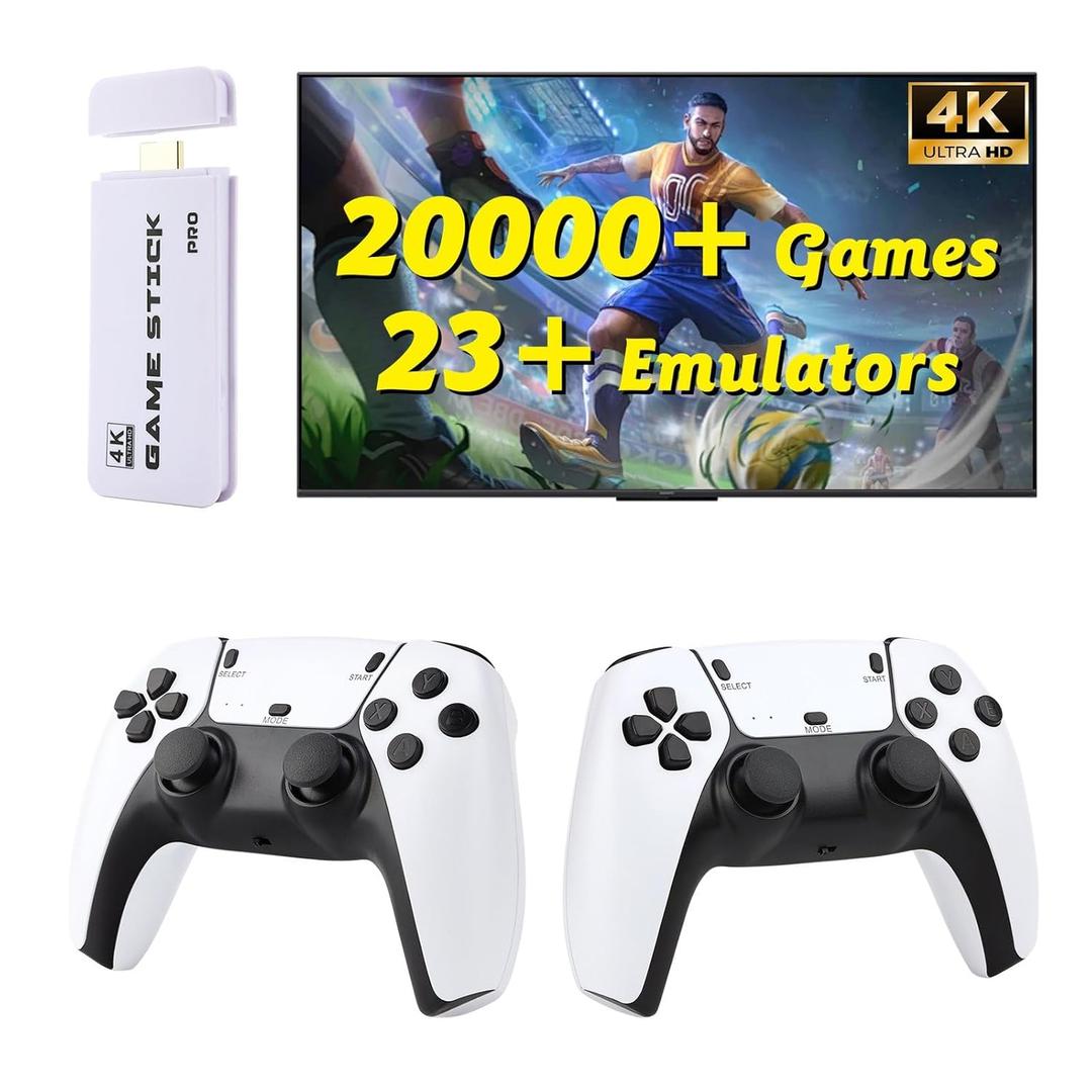 Wireless Retro Game Console Built-in 20000+ Games and 23 Emulators, 2025 New Plug & Play Retro Gaming Console with 4K Output & Dual 2.4G Controllers, Nostalgic Game Console Stick