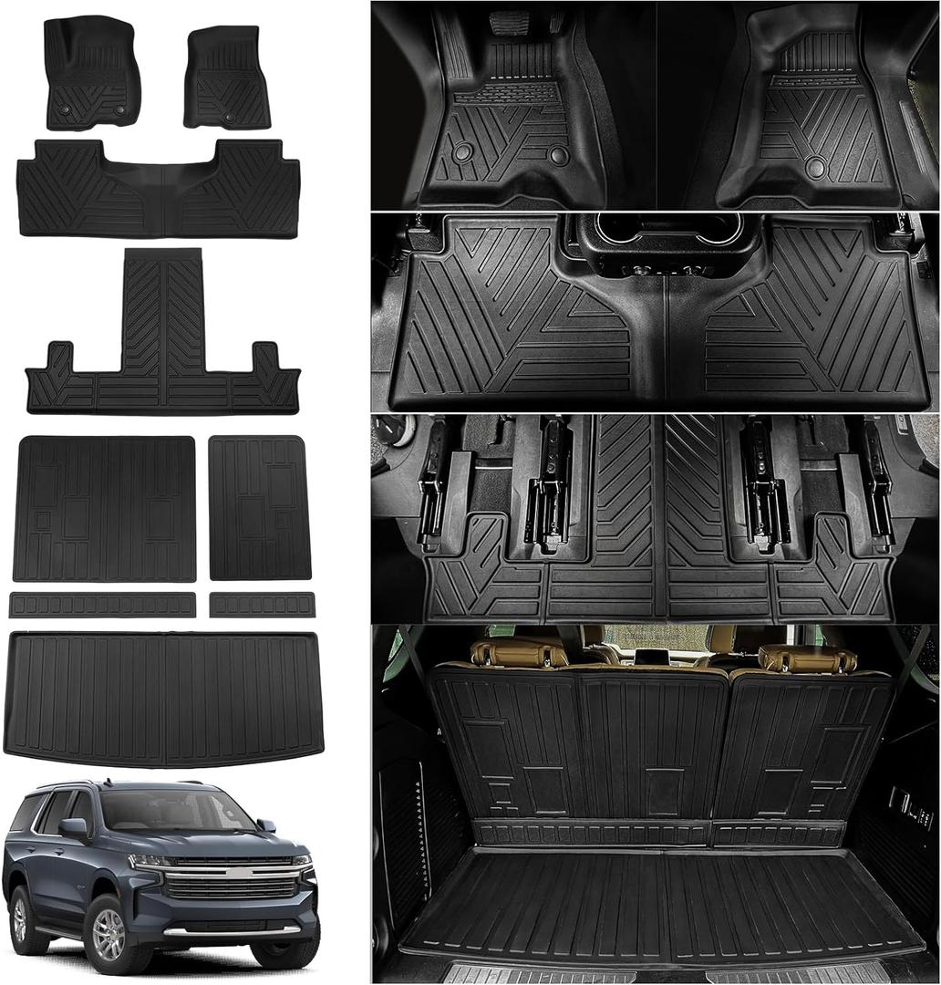 Rongtaod Floor Mats Compatible with 2022 2023 2024 2025 Chevrolet Tahoe 7 Seats Trunk Mat Cargo Mat Cargo Liner Back Seat Cover Protector Chevy Tahoe Accessories (Trunk Mat+Backrest Mats+Floor Mats)