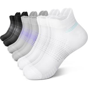 PAPLUS Ankle Compression Socks for Women 6 Pairs, Running Socks with Heel Tab, Cushioned Low Cut Athletic Socks