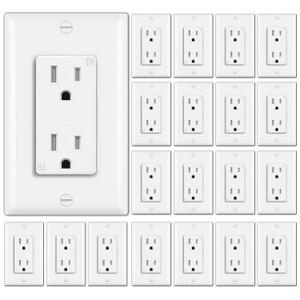 BESTTEN 20 Pack 15 Amp Tamper Resistant Decor Receptacle, Standard Electrical Wall Outlet, Residential and Commercial Use, 15A/125V/1875W, Wallplate Included, UL Listed, White