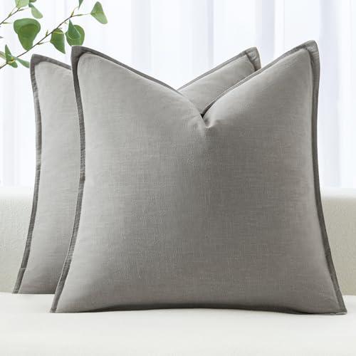MIULEE Decorative Linen Pillow Covers 18x18 Inch Light Gray ​Boho Farmhouse​ ​Neutral Couch Throw Pillows for Bed Pack of 2 Accent Modern Pillowcase Sofa Livingroom Home Decor