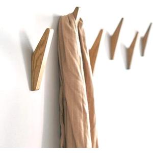Wall Hooks, 6 Pack Coat Hooks Minimalist Design Heavy Duty Robe Hook Wall Mounted Rustic Wooden Hooks Clothes Hanger Hat Rack Hooks for Hanging Bathroom Towels. (Oak (6 Hooks))