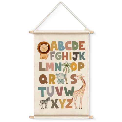 XIPLUM ABC Alphabet Poster Hanger Safari Nursery Wall Art Alphabet Artwork for Classroom Wall Decor Safari Jungle ABC Letters Hanging Banner Prints Decor for Nursery Preschool Classroom, 12x16 Inches