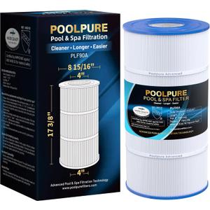 POOLPURE PLF90A Pool Filter Replaces Hayward C900, CX900RE, Pleatco PA90, Ultral-B6, Unicel C-8409, Filbur FC-1292, Sta-Rite PXC95, 90 sq.ft, L x OD: 17 3/8" x 8 15/16" (1 Pack)
