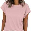 IRISGOD Womens Cap Sleeve Summer Tops Casual Short Sleeve Trendy T-Shirts 2025 Loose Fit Crew Neck Tee with Side Slits Large