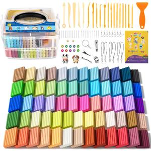 Polymer Clay 62 Colors, Modeling Clay for Kids, Non-Sticky Oven Bake Clay with Sculpting Tools and Accessories, Halloween Christmas Gift for Children and Artists