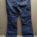 Pull On Elastic Waist Cargo Jeans for Women - Mid Rise Wide Leg Comfort Fit Stretchy Soft Denim Pants, Size 14