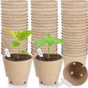 65 Pcs Organic Peat Pots, 3.15 Inch Nursery Pot, Round Plant Seedling Pots with Drainage Holes, Small Seed Starting Starter Tray Bulk, Garden Germination Container with 65 Planting Labels
