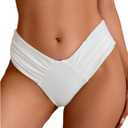 SHENHE Women's V Cut High Leg Ruched Mid Rise Bikini Bottom Swimwear Bathing Suit (White, L)