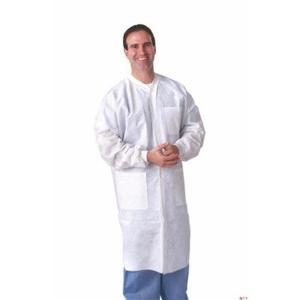 Medline Multilayer Lab Coat with Knit Cuffs and Collar, Disposable, White, Case of 30 (White, XL)