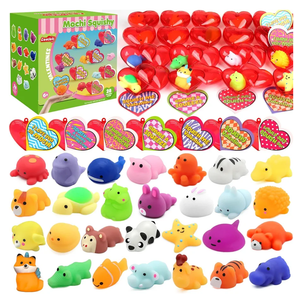 28 Pack Valentines Mochi Squishies Toys and Valentine Cards for Kids, Animal Mochi Squishies Filled Hearts and Valentine Greeting Cards Kawaii Stress Relief Toys Classroom Exchange Party Favors Prizes