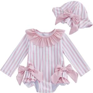 ZyHwShine Toddler Girl Swimsuit Strawberry One Piece Swimsuit Romper with Hat Girl Bathing Suit Kids Girl Beach Rash Guard (12-18 Months, Pink)