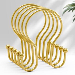 AmazerBath Shower Curtain Hooks, Dark Gold Shower Curtain Rings, Simple Double Hook Shower Curtain Hooks Rust Proof, Metal Smooth Shower Hooks for Shower Curtain Rod, 12 Pcs Shower Rod Hook