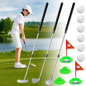 Kids Golf Club Set, 3 Piece Training Set with Wood Iron Putter, 6 Practice Balls, Putting Cups and Flags