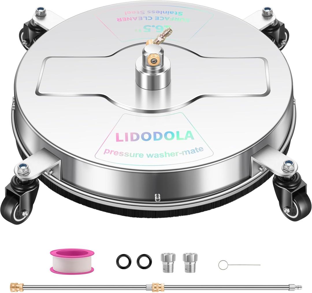 16.5" Pressure Washer Surface Cleaner with 4 Wheels - Stainless Steel Surface Cleaner for Pressure Washer Attachment for Concrete, Driveway, Patio, Sidewalk, Deck and Daily Washing - PWS16.5