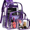 forstree 2 Pieces Heavy Duty Clear Backpack, Purple PVC Waterproof Bag With Cosmetic Bag, See Through Book Bag With Lunch Bag, Stadium Approved, Reinforced Strap, School, Work, Women, Men, Boy, Girl