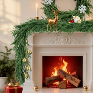 12ft 2Pcs*6ft Artificial Norfolk Pine Garland,Christmas Garland Greenery Garland for Mantle, Fireplace, Table, Wall, Window, Bedroom,Fence, Indoor Outdoor Holiday Winter Hanging Christmas Decorations