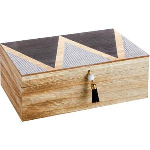 Juvale Small Wooden Decorative Box with Hinged Lid & Tassel, Jewelry & Trinket Storage - Wooden Jewelry Box - 9.4 x 6 x 3 Inches