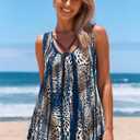 MODLILY Tummy Control Womens Tankini Swimsuits, Two Piece Metal Ring Bathing Suits, Tank Top with High Waisted Boyshorts, L