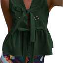 SOLY HUX Women's Y2k Bow Tie Front V Neck Sleeveless Blouse Eyelet Embroidery Ruffle Hem Babydoll Tops (Blue, S)