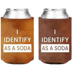 4pcs I Identify As A Soda Funny Beverage Beer Can Coole leather Beer Can Holder Fathers Day Birthday Gifts for Beer Lover Dad Father Him Men Party Supplies Decorations