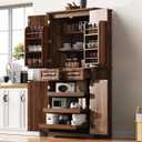 71" Kitchen Pantry Cabinet, Freestanding Storage Cabinet, Brown
MDF, Farmhouse, Embossed Texture Finish, 3 Pull-out Organizers, 6 Door Shelves, 2 Drawers, Adjustable Shelves