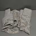 LAMIT Linen Curtains for Living Room 84 Inch Length 2 Panels Set, Vintage Damask Printed Linen Curtains Grommet Light Filtering Window Drapes for Bedroom/Farmhouse, Taupe, Each 52 x 84 Inch