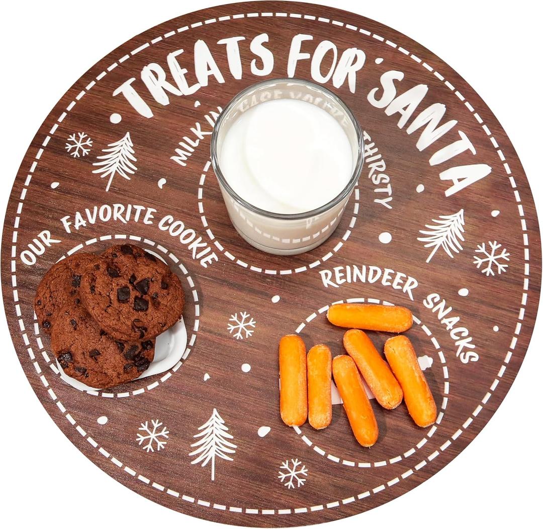 Santa Cookie Plate, Wooden Christmas Eve Treats for Santa Board, Santa Tray for Milk, Cookies and Carrot, Reindeer Snack Plate for Holiday Celebration, Christmas Table Decoration, Holiday Home Decor