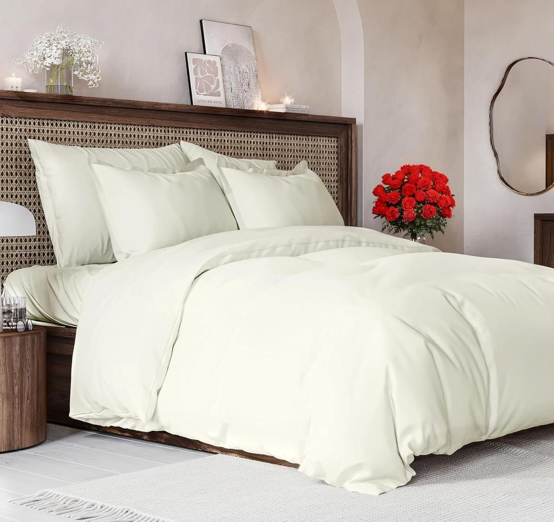 Duvet Cover King Size Set - Extra Soft King Size Duvet Cover 104 x 90 with 2 Pillow Shams - Hotel Luxury, Easy Care and Fade Free with Zipper Closures & Ties - Comfy, Breathable Bedding Set (Ivory) (03 - Ivory (No Comforter))