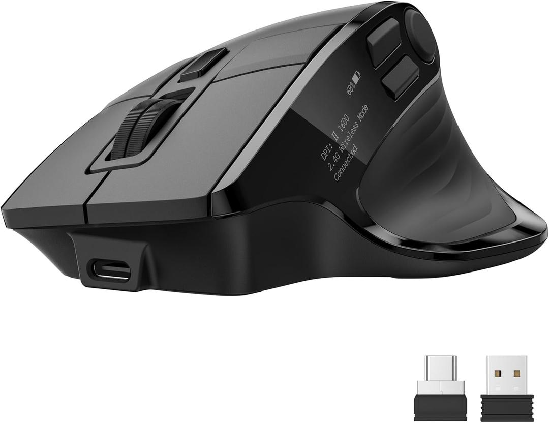 Acer Wireless Mouse for Laptop, Bluetooth Computer Mouse Ergonomic for 4 Devices(2.4Ghz+BT 5.2+Wired), OLED Screen Rechargeable Mice, 5 Programmable Buttons, 4000 DPI for MacBook PC Desktop