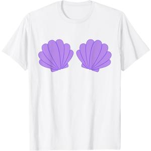 Mermaid Purple Seashell Bra Cartoon Graphic Costume T-Shirt L
