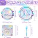 96Pcs 13th Birthday Decorations Iridescent 13th Birthday Party Plates Disposable 350GSM Official Teen 13th Birthday Tableware Set for Teen Girls Happy 13th Birthday Party, Serves 24